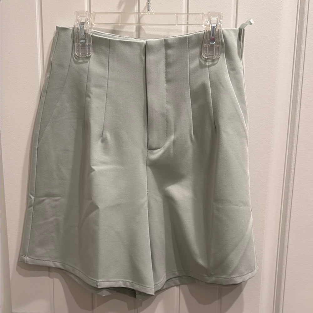 Light Sage Pleated Shorts